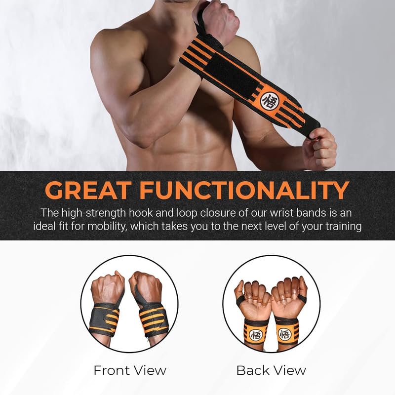 CROWN Anime Wrist Wraps Lifting Straps 24" for Men and Women - 1 Pair Each, Gym Accessories Support Weightlifting, Powerlifting, Strength Training, and Improve Workout, Orange DZB2