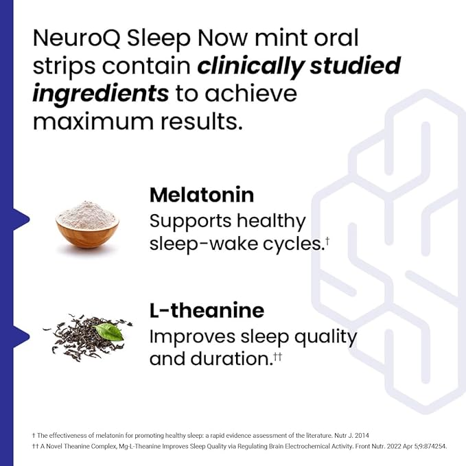 LifeSeasons NeuroQ Sleep Now - Natural Sleep Support Supplement - Maintain Healthy Sleep Cycles & Brain Function - Melatonin & L-Theanine - Non-Habit Forming - 30 Mint Oral Strips