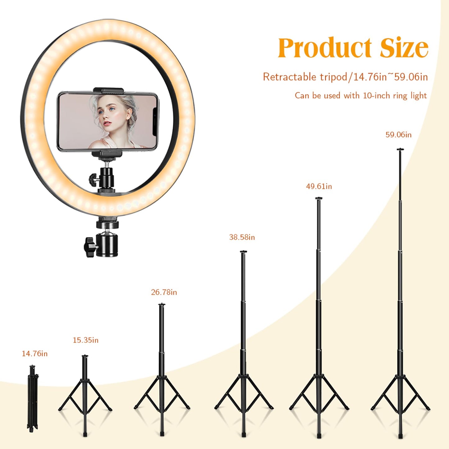 10" Ring Light with Tall Tripod Stand & Phone Holder for YouTube Video, Dimmable Led Ring Light with Remote for Camera, Video, Makeup, Selfie Photography Compatible with Smartphone