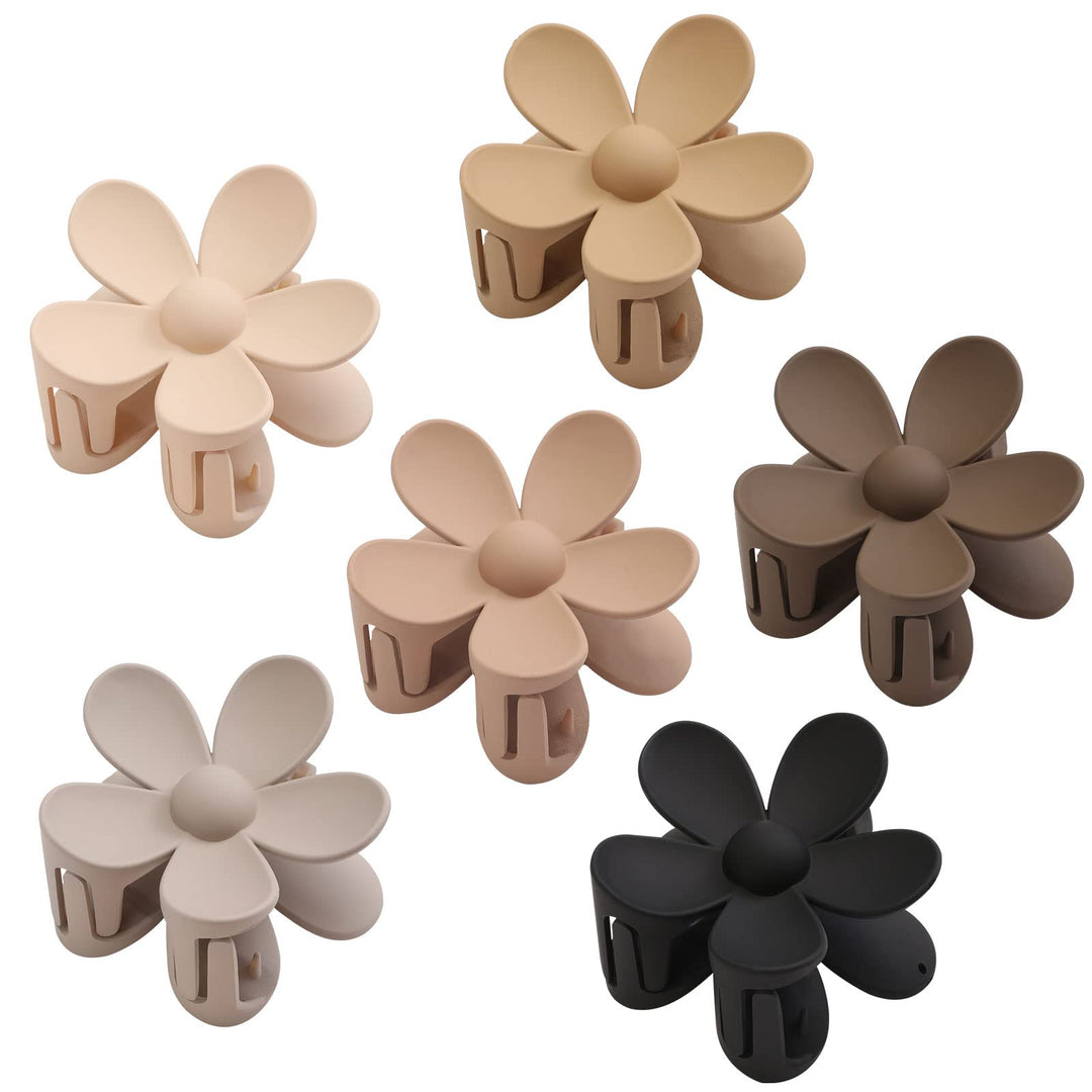 6PCS Flower Hair Clips, Matte Hair Claw Clips, Large Claw Clips For Women Thick Hair, Big Cute Dasiy Hair Clips, Non Slip Strong