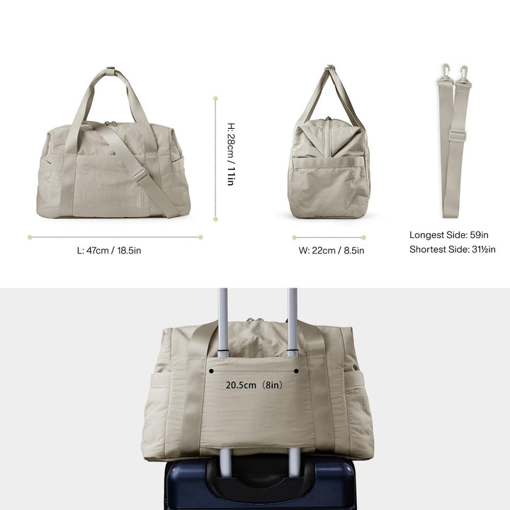 BAGSMART Gym Bag for Women, Carry on Weekender Overnight Bag, Travel Duffel Bags with Trolley Sleeve, Personal Item Travel Bag Tote Bag Workout Dance Bag, Beige-M