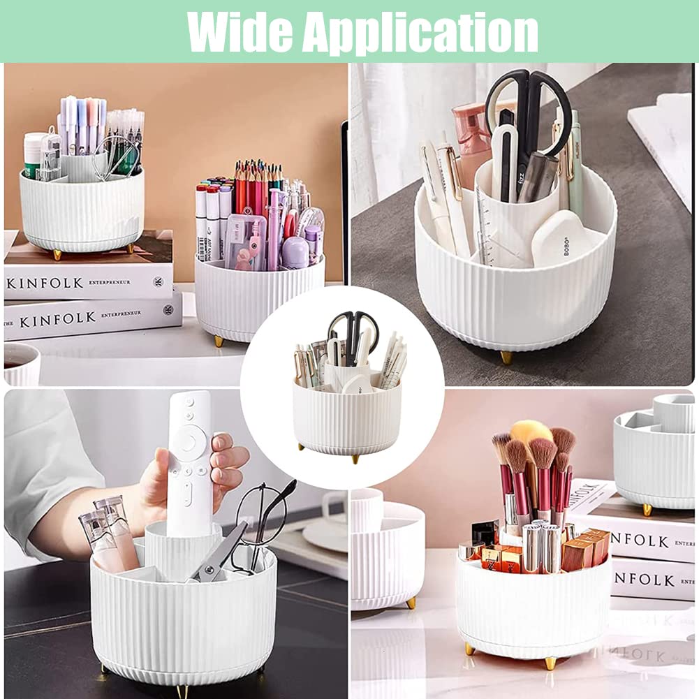 360° Rotating Pencil Pen Pot, Creative Pencil Pen Holder Makeup Brush Holder with 5 Compartments,Rotatable Desktop Desk Tidy Organiser Decorative Stationery Storage Boxes for Home Office