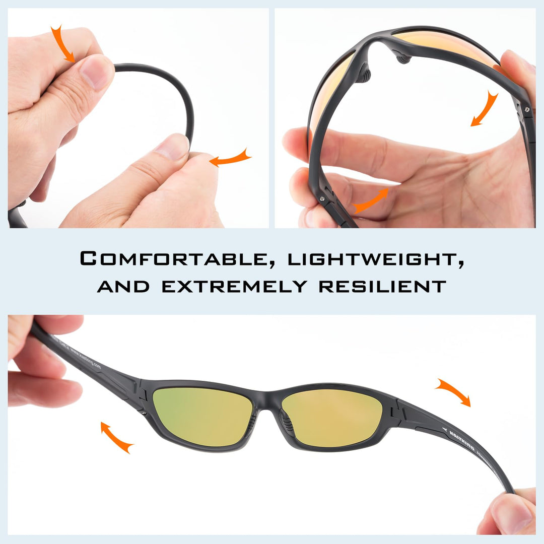 KastKing Hiwassee Polarized Sport Sunglasses for Men and Women, Matte Black Frame,Amber Base Scarlet Mirror
