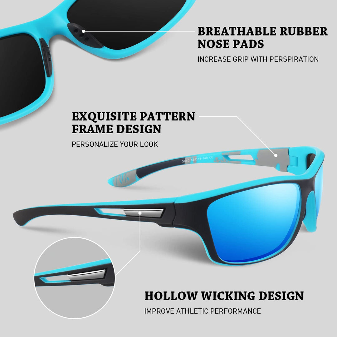 WEAROYO Polarized Sports Sunglasses for Men Women,Fishing Driving Rectangular Goggles UV400 Protection