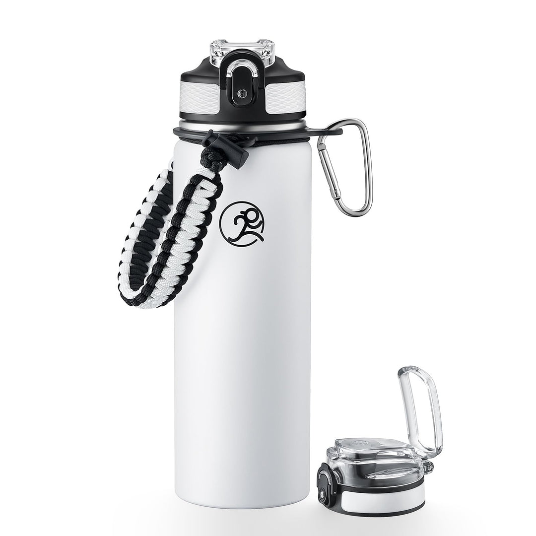 GOSWAG Insulated Sports Water Bottle, 24oz 2 Lids(with Straw/No Straw), Stainless Steel Water Bottles with Paracord Handle, Insulated Thermos with Double-Wall Vacuum Insulation