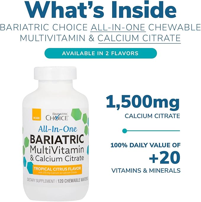 Bariatric Choice All-in-One Chewable Bariatric MultiVitamin with Iron & Calcium Citrate, Tropical Citrus (120ct)