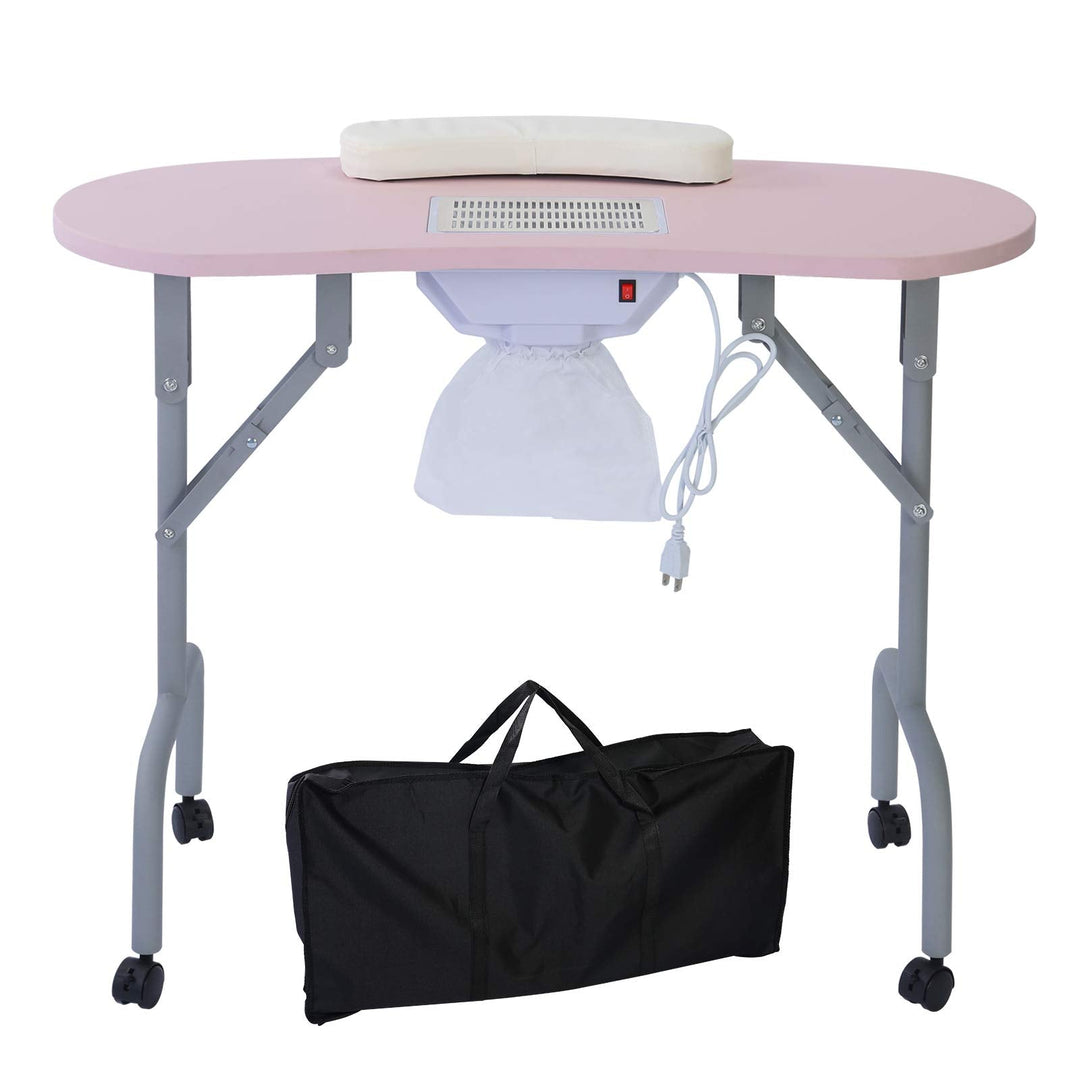 AGESISI Portable Manicure Table Foldable Nail Desk with Dust Collector Professional Nail Tech Table for Technician Spa Salon Wor