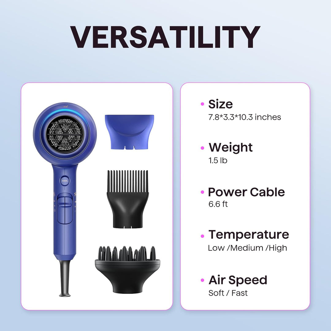 Wavytalk 1875W Ionic Hair Dryer | Diffuser & Comb for Curly Hair | Green