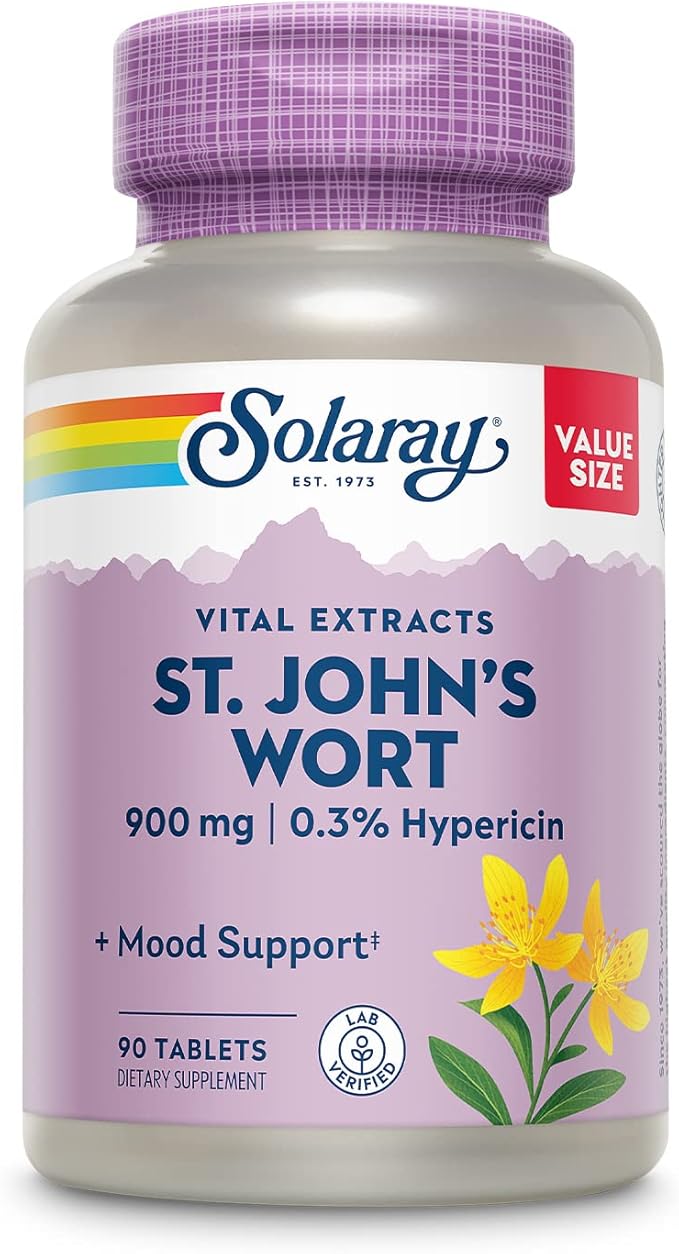 SOLARAY St. Johns Wort Aerial Extract One Daily 900mg | Standardized w/ 0.3% Hypericin for Mood Stability | Non-GMO | 90 Servings | 90 Tablets