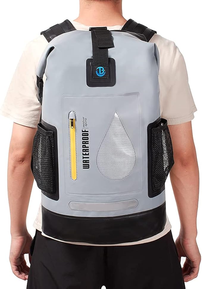 Blueshyhall 30L Waterproof Dry Backpack, Outdoor Travel Roll Top Closure Water Repellent Duffle Storage Sack for Kayaking Rafting Boating Fishing Camping and Beach - Grey