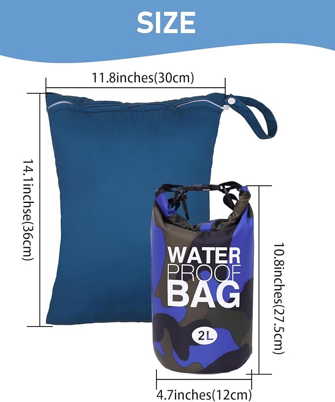 babygoal Waterproof Wet Bag and Dry Bag, Roll Top Waterproof 2L Backpack Sack for Travel,Swimming,Kayaking, Beach, Rafting, Boating, Hiking, Camping and Fishing 2WLL04-B