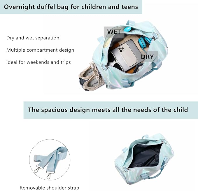 Girls Sports Duffel Bags Woman Travel Bag Overnight Duffle Bag Kids Sports Gym Bag With Shoe Compartment Wet Pocket (Matte Green)