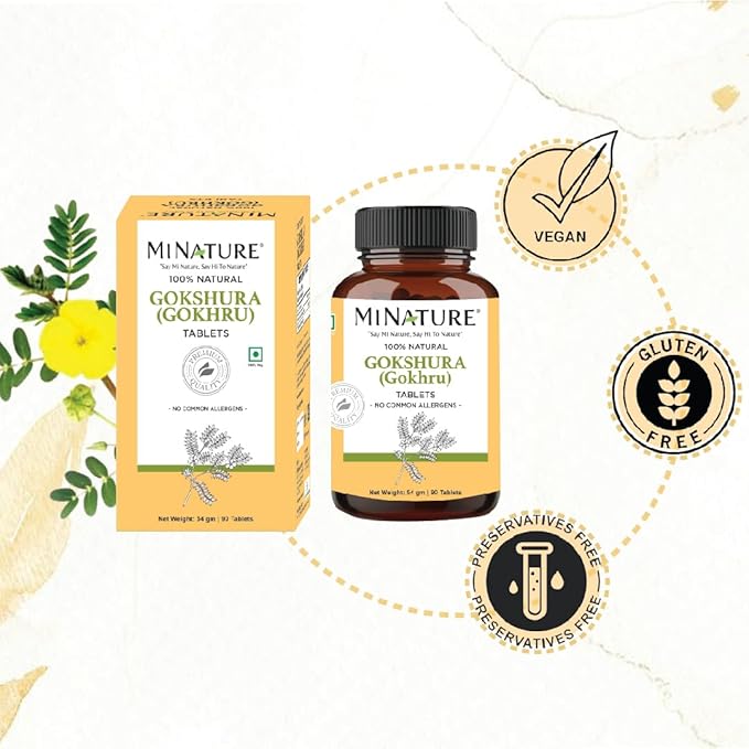 minature Gokshura (Gokhru) (Tribulus Terrestris) Tablets | Pure & Natural Plant Based Herbal Supplement| No Artificial additives, Gluten Free |90 Tablets, 45 Days Supply