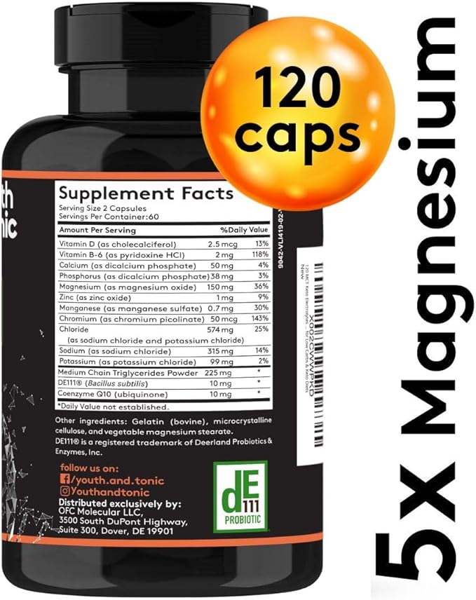 120 MCT Keto Electrolytes Pills | 150 mg Magnesium Probiotics Co Q 10 | Potassium Sodium Chloride Calcium Zinc & D3 Vitamin | Premium Grade Salt Supplement Designed for Low Carbs & Keto Diets