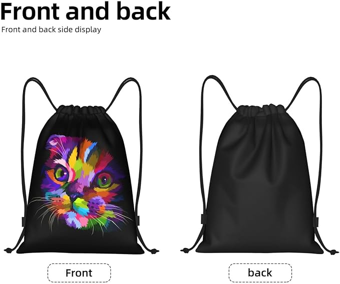 Colorful Cat Drastring Backpack Cute Kitten Gym Bag Sport Dance Training Workout Travel Sackpack Rainbow Clothes Shoes Storage Cinch Bag