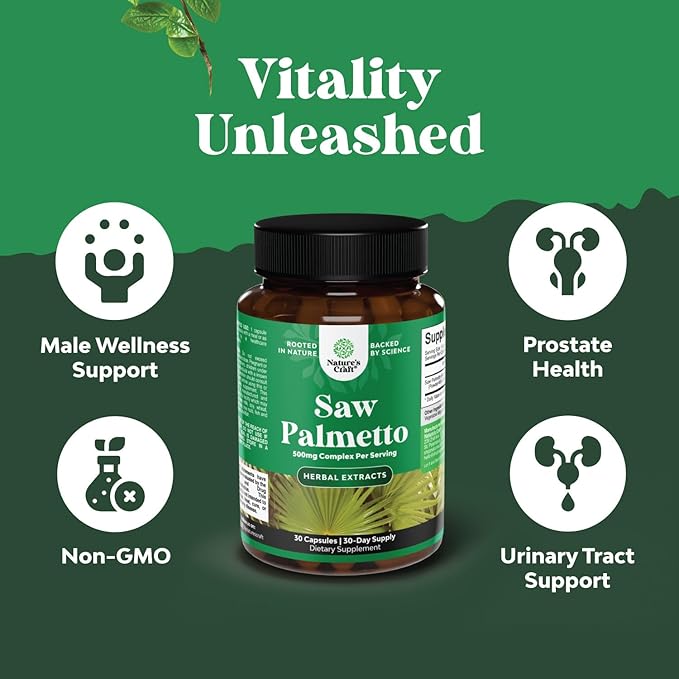 Extra Strength Saw Palmetto Extract - Advanced Herbal Complex for Hair Health and Urinary Support with Plant Sterols & Flavonoids - Potent Herbal Supplement with 500mg per Serving - 30 Capsules