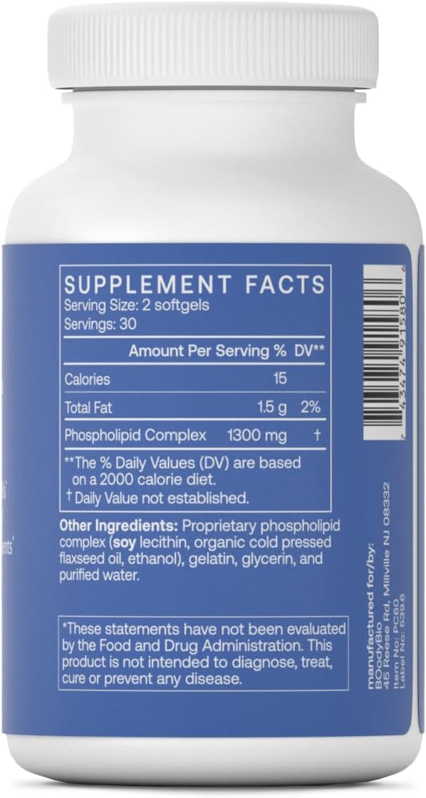 BodyBio PC - Phosphatidylcholine for Mental Clarity, Healthy Aging, Cellular Repair, and Gentle Daily Detoxification - 60 Softgels