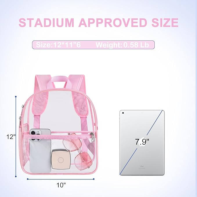 USPECLARE Clear Backpack for Stadium Approved 12×6×12, Water proof Clear Bag for Stadium Events and Concert Work Sport Event