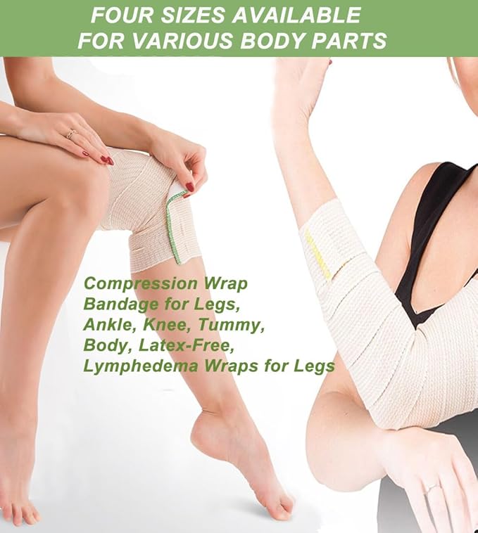 6 Pack Elastic Bandage Wrap, 2" Wide Compression Roll Latex Free Bandage for Legs, Ankle, Knee, Body Wrap, Compression Leg Wraps,First Aid Kit