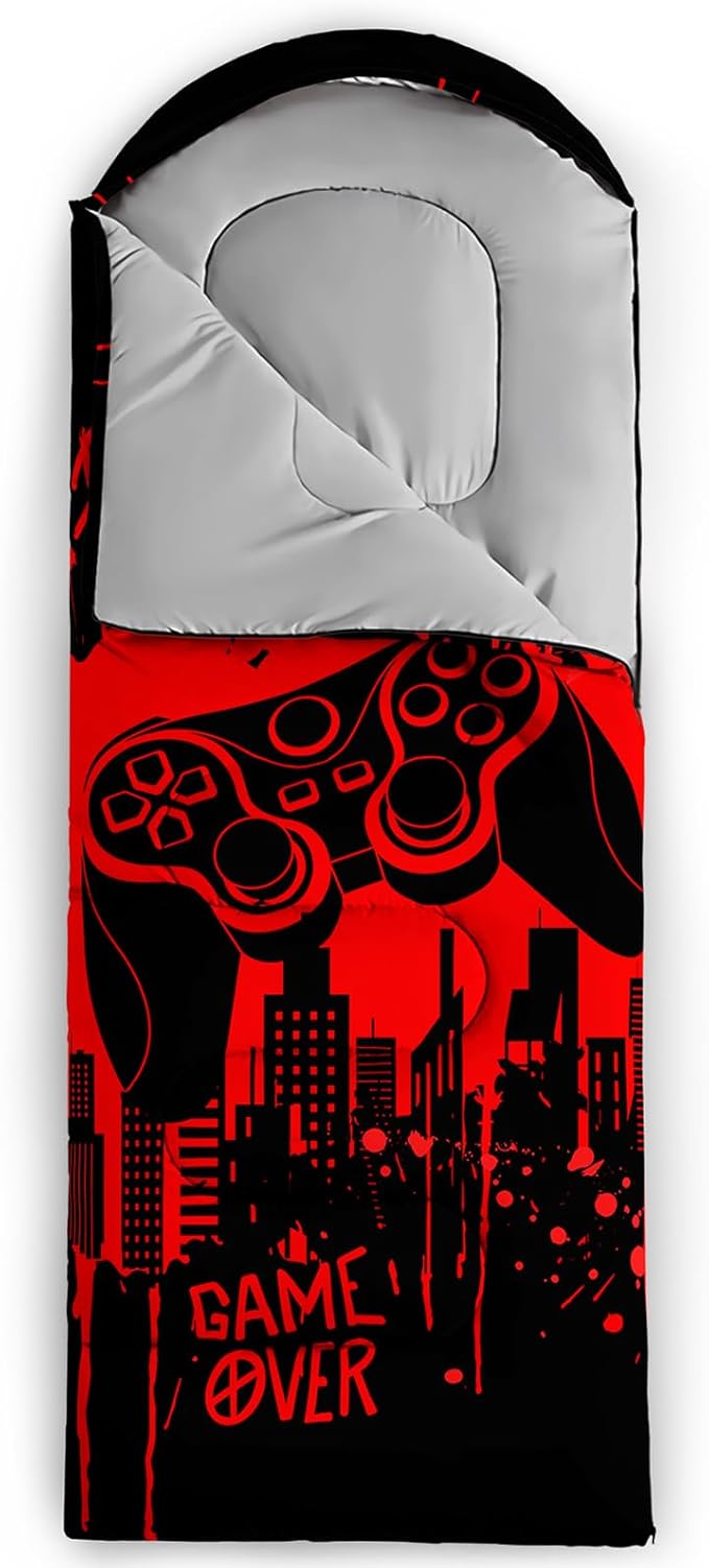 AILONEN Boys Sports Camping Sleeping Bags,Lightweight & Waterproof,3 Season Warm & Cool Weather,Black Player Basketball Sleeping Bags for Kids Adults,Travelling,Outdoors