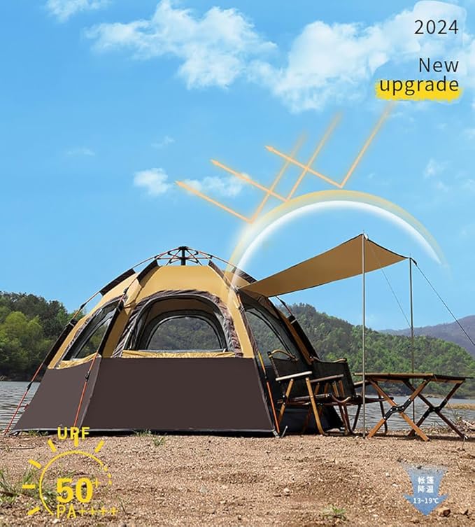 Camping Tent with Instant Setup, 2/3 Person Weatherproof Tent Easy Quick Set Up in 60 Seconds with Rainfly Backpack Tent for Family Camping & Hiking, Upgraded Ventilation,Center Height 66-inch