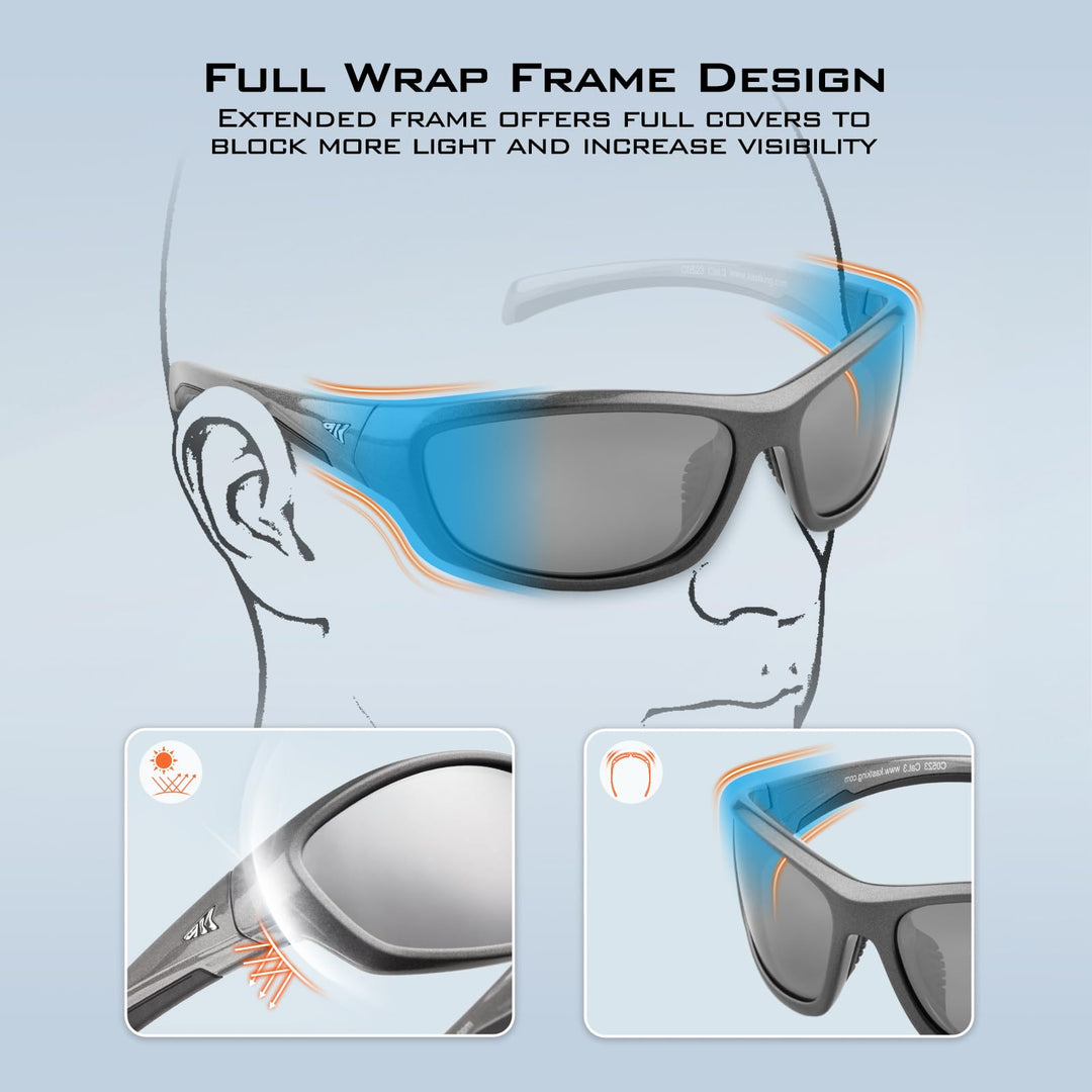 KastKing Hiwassee Polarized Sport Sunglasses for Men and Women, Gloss Metalic Gun, Smoke - Silver Mirror