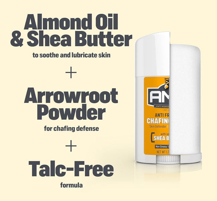 Anti Monkey Butt Anti Chafing Kit, Includes: Anti Chafing Stick with Shea Butter and Almond Oil & Body Powder for Women and Men, Anti Itch Foot Powder with Calamine, Talc Free Hypoallergenic Formula