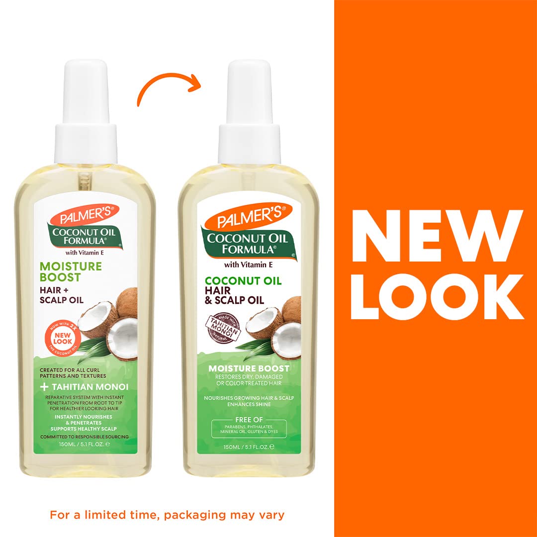 Palmer's Coconut Oil Moisture Boost, Restorative Hair and Scalp Oil Spray, Lasting Hydration and Shine for Dry or Damaged Hair, Promotes Scalp Health, 5.1 Oz