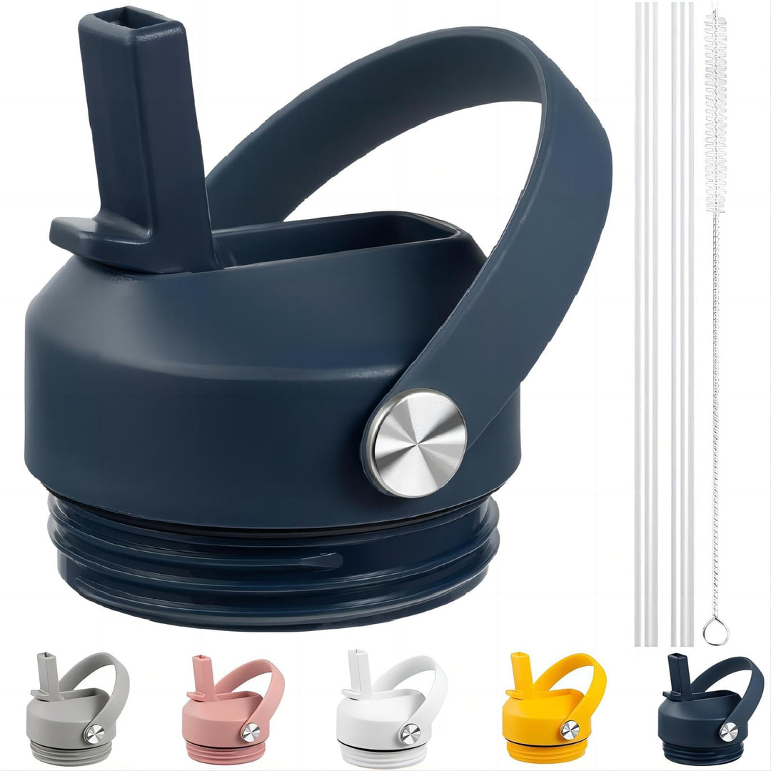 FLORAPELL Straw lid for Yeti Rambler 18 26 36 64 oz, Lid with Straws and Flexible Handle, Replacement Cap for Yeti 18oz 26oz 36oz 64oz Rambler Water Bottle Straw Cap, Navy Blue