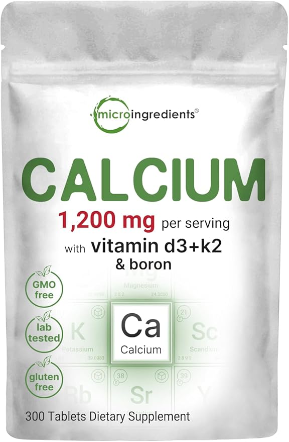 Micro Ingredients Calcium Supplements for Women and Men, 300 Tablets | Calcium 1,200 mg with Vitamin D3 & K2 (MK-7) & Boron + Mineral Complex | Supports Bone, Immune & Heart Health | Non-GMO