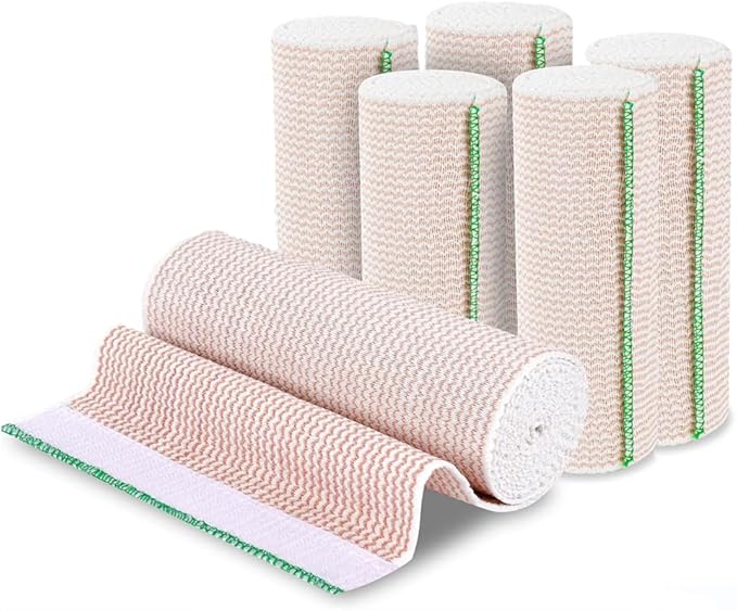6 Pack Elastic Bandage Wrap, 4" Wide Compression Roll Latex Free Bandage for Legs, Ankle, Knee, Body Wrap, Compression Leg Wraps,First Aid Kit