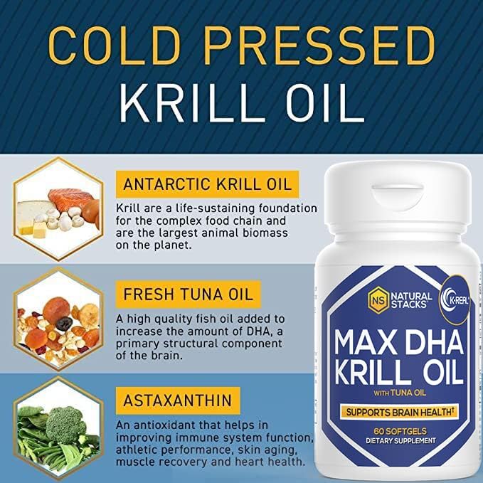 Antarctic Krill Oil Supplement - DHA EPA Omega 3 Supplement with Antioxidant Astaxanthin - Omega 3 Fish Oil to Support Brain, Heart & Joint Health - 60 Krill Oil SoftGels