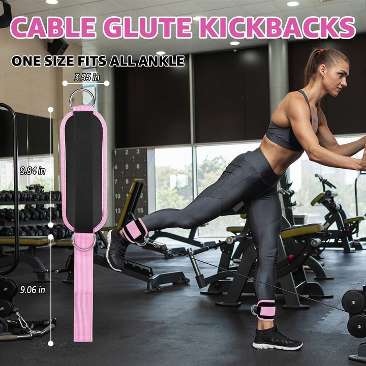 Anemeeoke Fitness Ankle Straps for Cable Machine, Kickbacks Glute Workouts, Lower Body Exercises, Adjustable Leg Straps with Neoprene Padding Men Women(Rose-Pink)