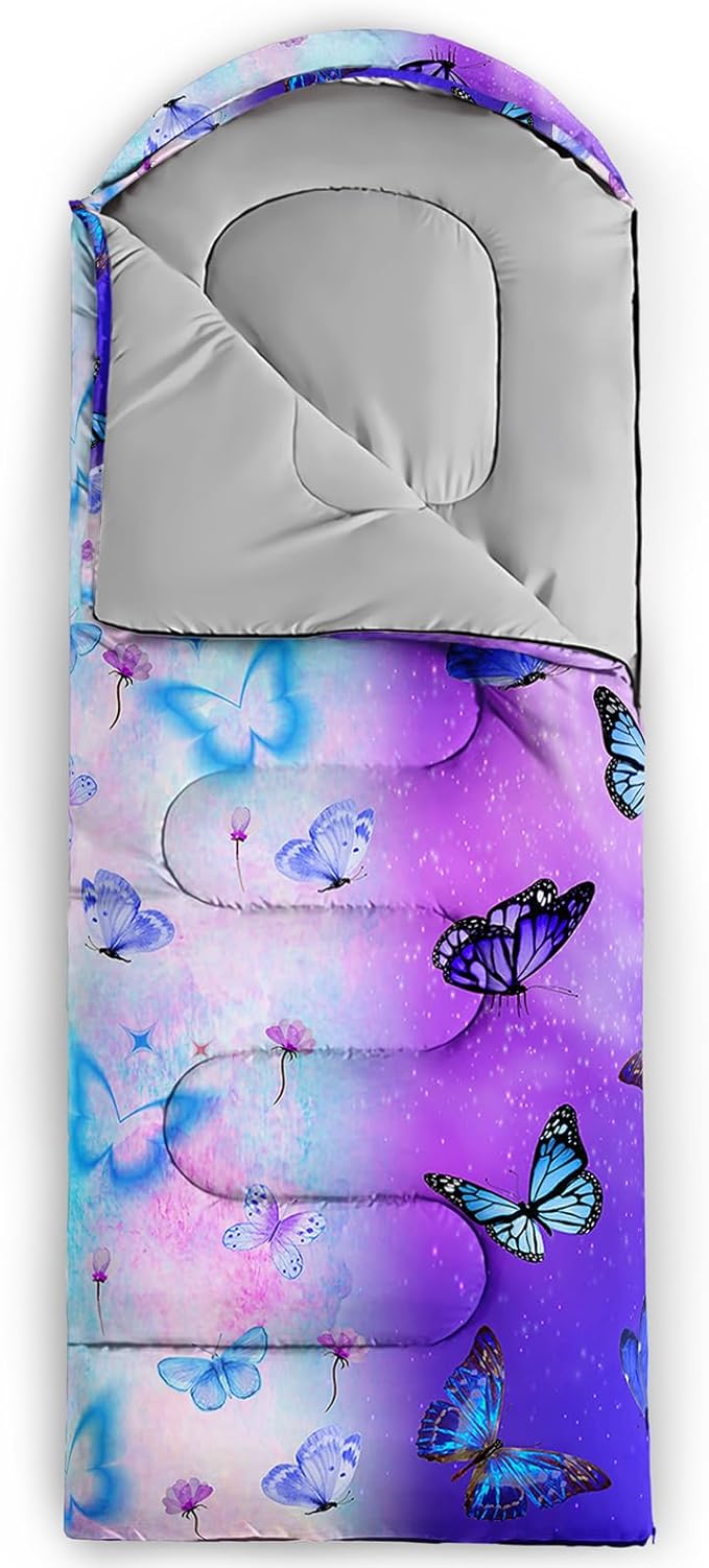 AILONEN Kids Floral Cat Camping Sleeping Bags,Lightweight & Waterproof,3 Season Warm & Cool Weather,Kawaii Kitten Sleeping Bags for Girls Adults,Travelling,Outdoors