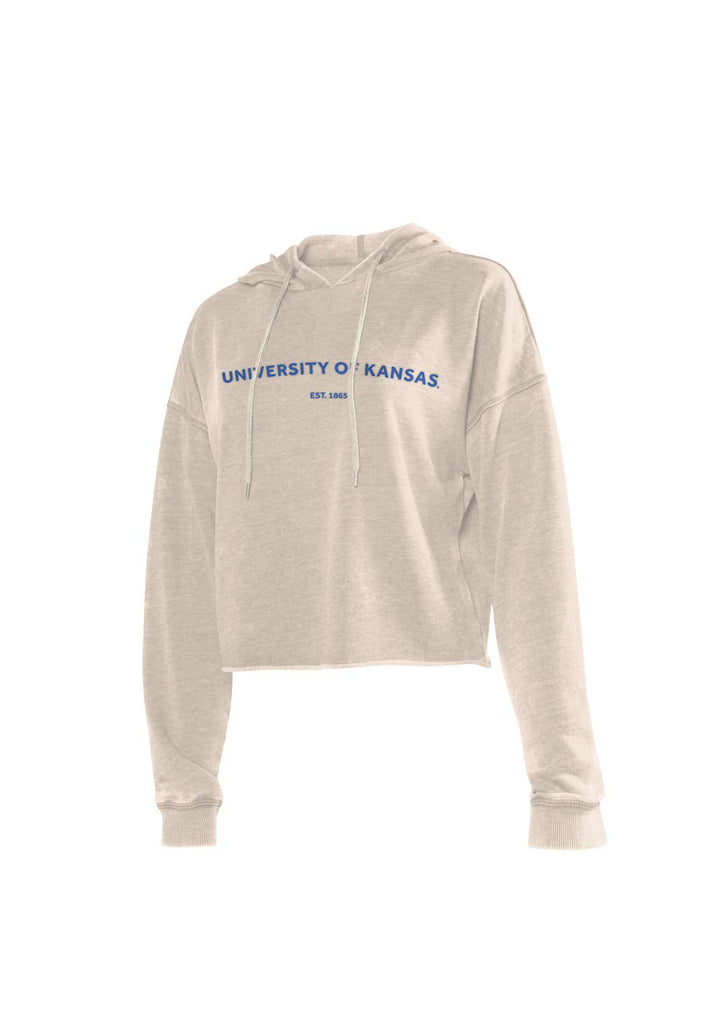 Chicka-d Kansas Jayhawks Women's Campus Crop Top Hoodie Oatmeal, Small