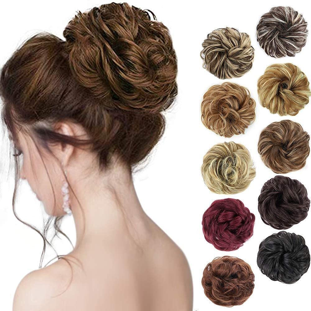Morica 1Pcs Messy Hair Bun Hair Scrunchies Extension Curly Wavy Messy Synthetic Chignon For Women (Light Golden Brown 12#)