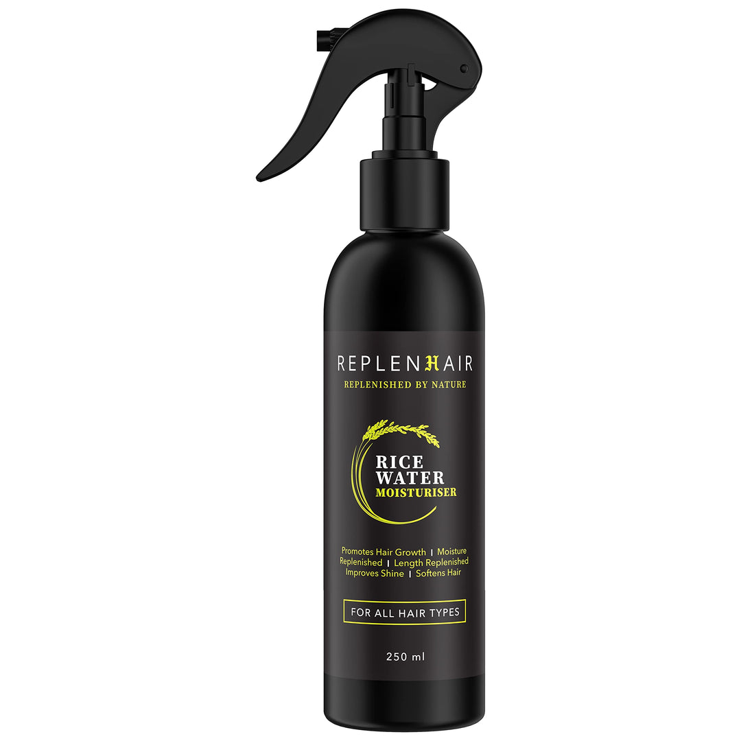 Replenhair Rice Water Organic Hair Growth Spray - Leave In Conditioner Infused with Peppermint Oil & Essential Oil for Hair Growth, Reduces Hair Fall, Dandruff & Promotes Thicker Hair - 250ml