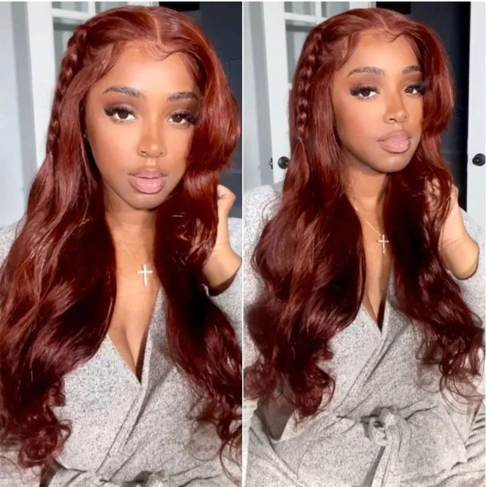 180 Desnity Reddish Brown Body Wave Lace Front Wigs Human Hair 13X6 Hd Transparent Lace Wigs For Black Women Colored Copper Red