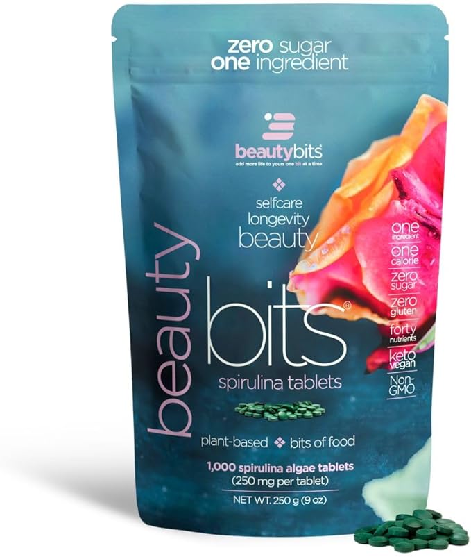 BEAUTYbits - Organic Spirulina Tablets - Algae Superfood - Collagen, Protein, Chlorophyll - Hair, Nails, & Skin Care - Vegan, Keto, Gluten Free - Self Care - Skincare Beauty Gifts - 1000 Tablet Bag