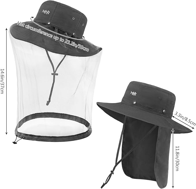 BASSDASH UPF 50+ Mosquito Sun Hat with Hidden Head Net and Neck Flap for Men Women Outdoor Fishing Hiking Camping FH16