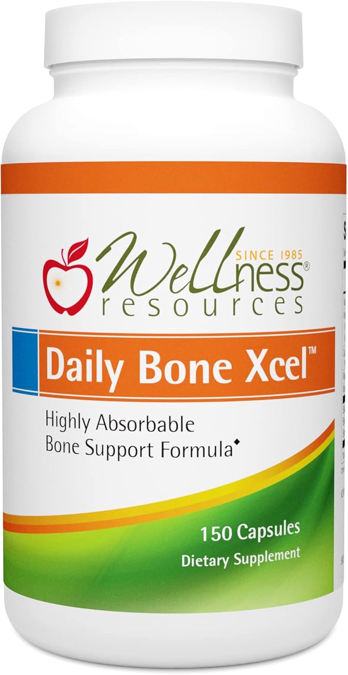 Wellness Resources Daily Bone Xcel - Bone Support and Calcium Supplement with MCHC/MCHA Calcium, Magnesium, Vitamin D3 and K2 |150 Capsules, Sugar-Free, Non-GMO, Gluten-Free, Dairy-Free