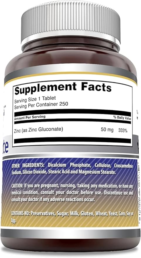 Amazing Formulas Zinc Gluconate Supplement | 50 Mg Per Serving | Tablets | Non-GMO | Gluten-Free | Made in USA (250 Count) | Pack of 2