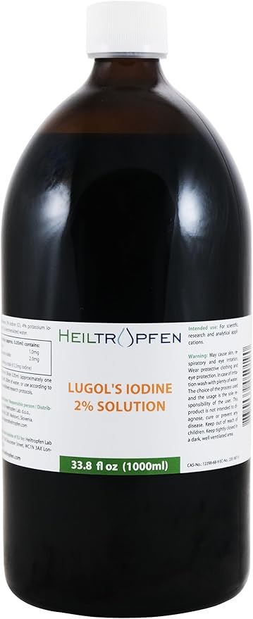 2% Lugols Iodine Solution | 33.8 Fl Oz - 1000 ml | Made with 2 Percent Iodine and 4% Potassium Iodide | Glass Bottle | Lugol's Solution | Heiltropfen®