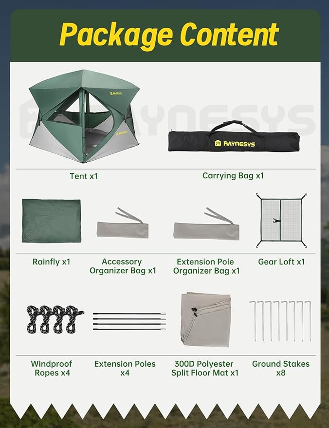 Camping Tent,Instant Cabin Tent, Setup in 60 Seconds, 4 Person Pop up Tents for Camping, Hub Tents, Rainfly, Windproof, UV Resistant, Large Camping Tent Sun Shelter with Removable Floor
