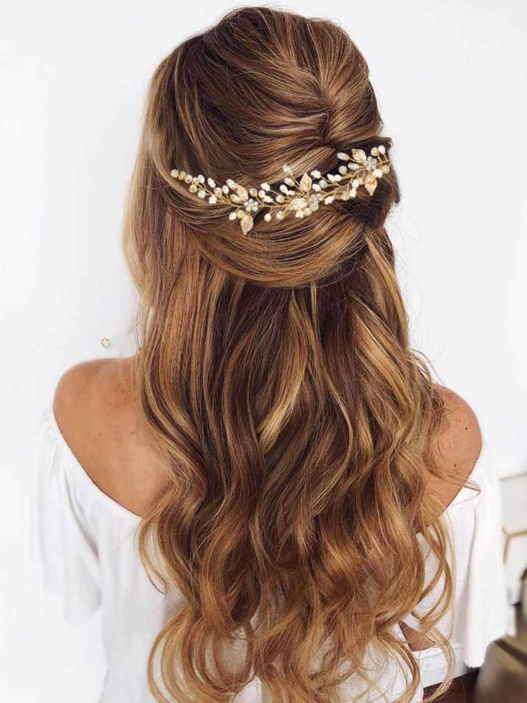 Gorais Crystal Bride Wedding Hair Combs Gold Leaf Bridal Hair Pieces Pearl Hair Accessories for Women and Girls (A-Gold) (A-Gold)