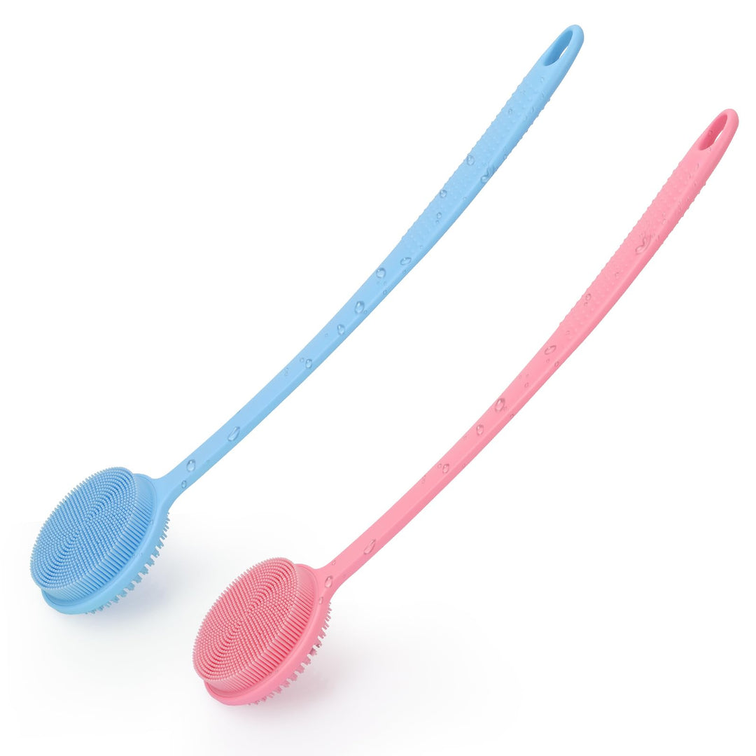 VWMYQ 2 Pack Back Scrubber for Shower, 17in Lengthen Long Handle Body Brush, Double Sided Shower Brush for Shower Exfoliating and Massage Can Produce Rich Foam, Long Handle Back Scrubber for Men