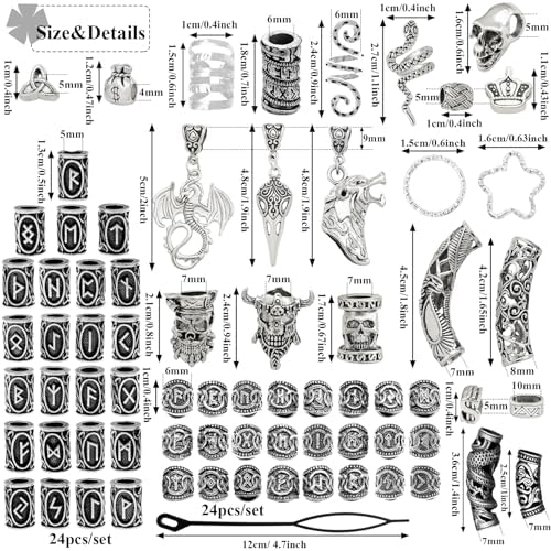 215 Pcs Viking Dreadlock Accessories Hair Charms Norse Runes Tube Beads Metal Clips Cuffs Rings Vikings Jewelry For Women Braid Accessories