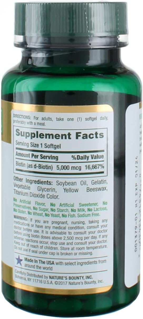 Nature's Bounty Biotin 5000 mcg Liquid Softgels 72 ea (Pack of 3)
