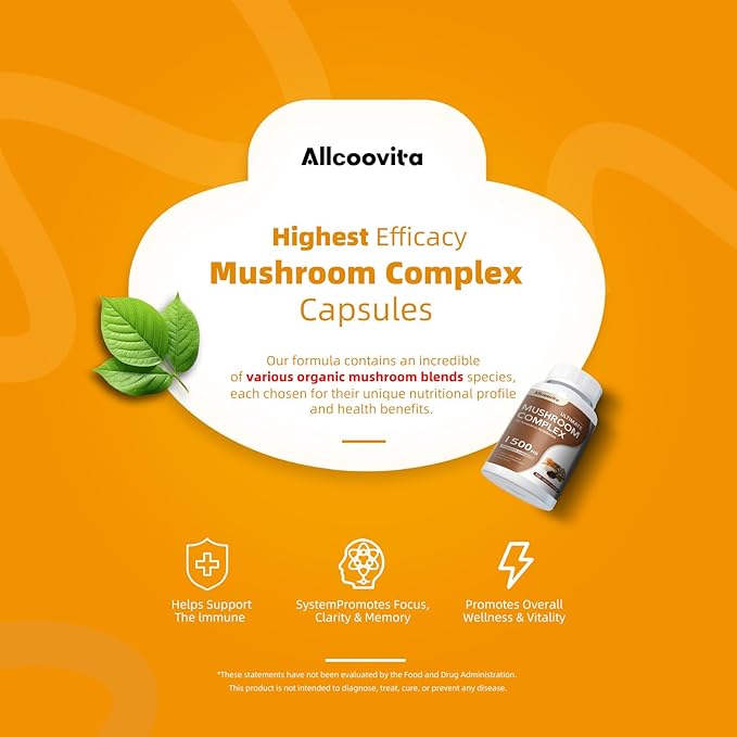 Mushroom Complex Supplement 120 Capsules - Brain, Energy, Focus Pills