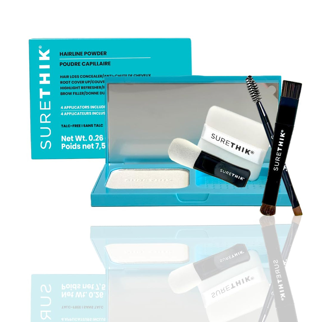 SURETHIK 4-in-1 Premium Hairline Powder Kit - Conceal Thinning Hair, Root Touch-Up, Highlight Refresher & Eyebrow Enhancer for Men and Women (White)